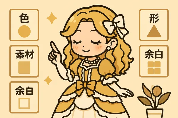 色・形・素材・余白・統一の五原則図