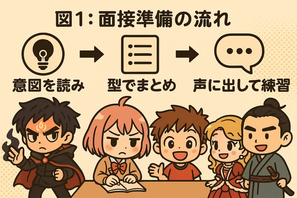 面接準備の全体像（質問→意図→回答→練習）