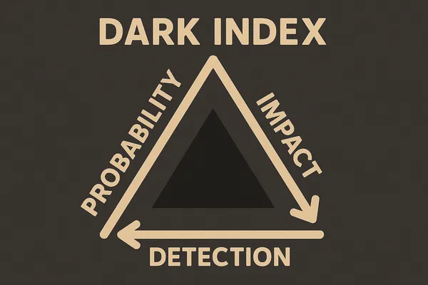 Dark Indexの概念図（確率×影響×検知の3軸）